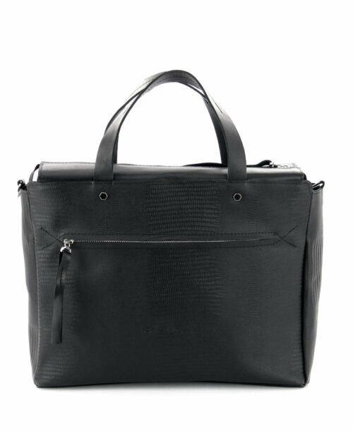 תיק עור למחשב נייד לאישה בעור שחור טקסטורה לטאה מעצבת נטע שדה