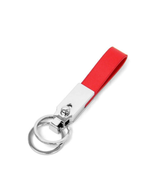 מחזיק מפתחות יוקרתי מעור 2 טבעות אדום, מחזיק מפתחות לנשים.