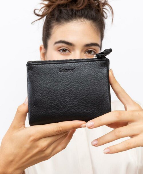 ארנקים לנשים קלאודיה מיני שחור נאפה דוגמנית ארנקי עמנואל