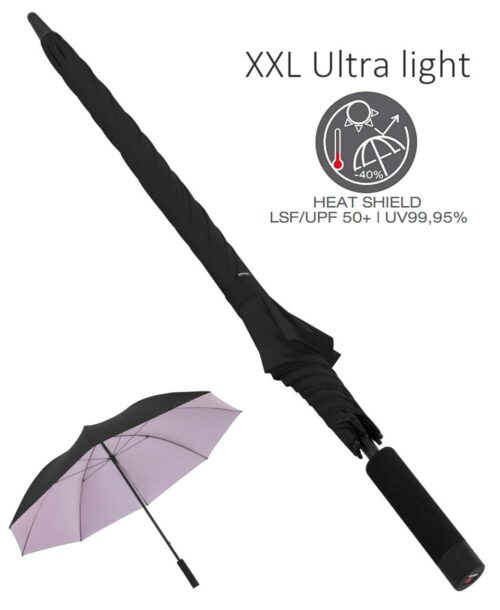 מטריה ענקית סופר חזקה וקלה קנירפס שחור ורוד, מטרייה שמשיה נגד קרינת שמש UV 99% איכותית, מטרייה גדולה לנשים.