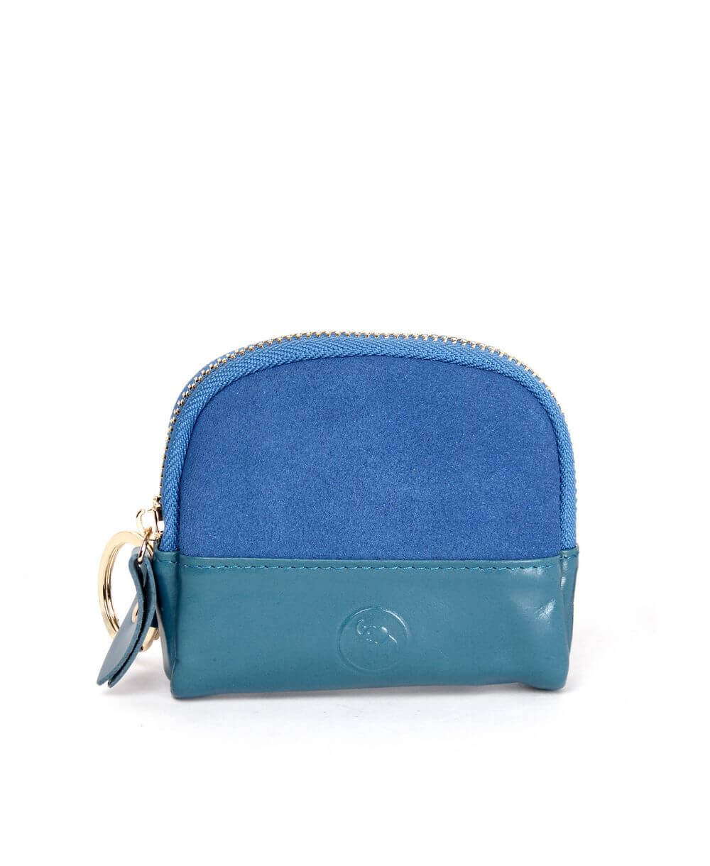 ארנק למפתחות וכרטיס אשראי עור זמש כחול (1)