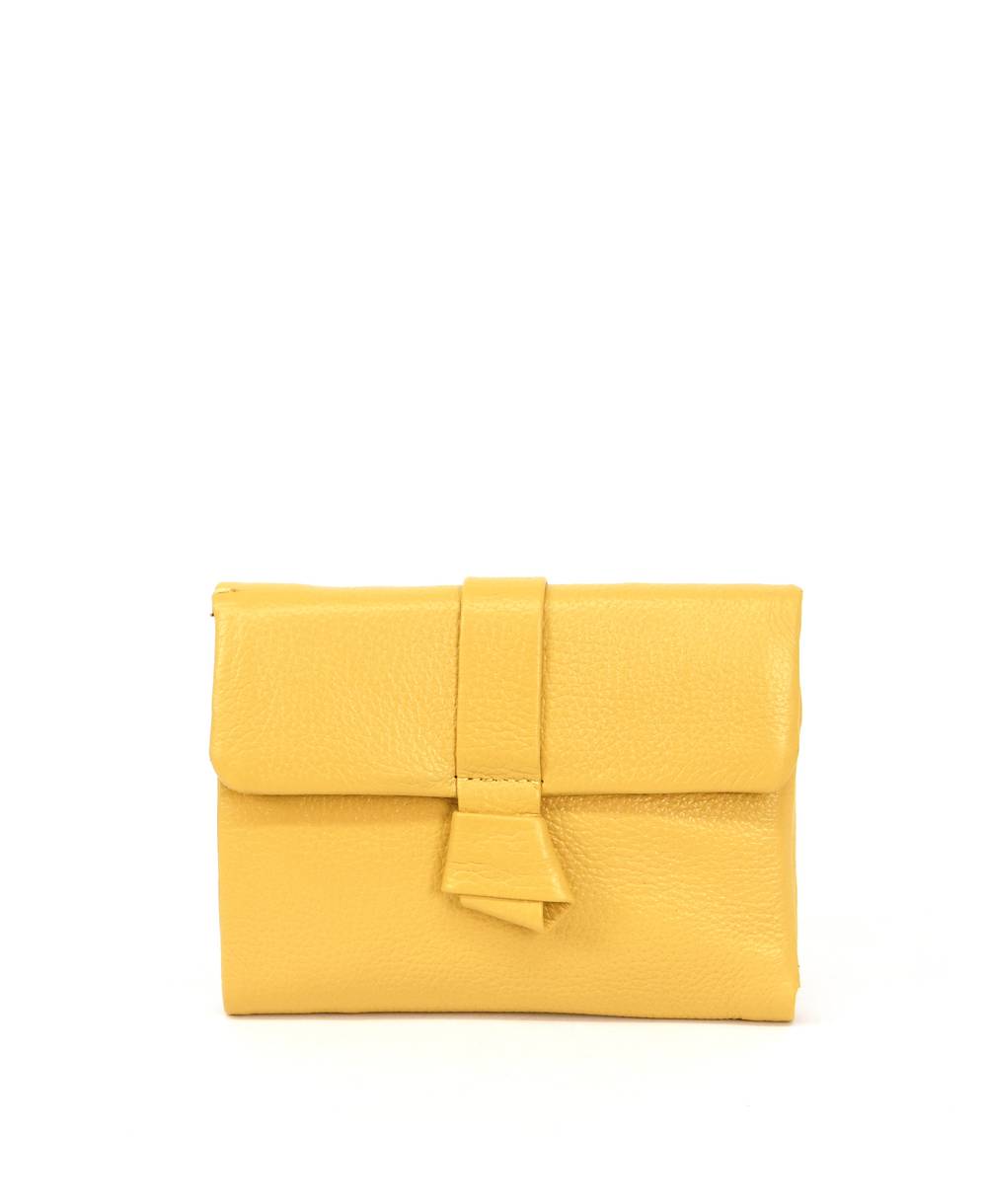 ארנק עור נטע שדה קשר צהוב, ארנק קטן לנשים, נטע שדה ארנקים מעור.