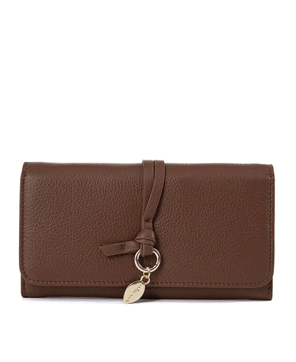 ארנק לאישה מעור אקורדיון עלה חום כהה נטע שדה