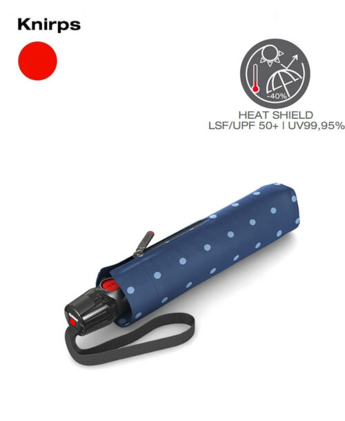 מטריה נגד שמש איכותית קנירפס בינונית אוטומטית כחול נקודות KNIRPS T200 4108 UV PROTECTION