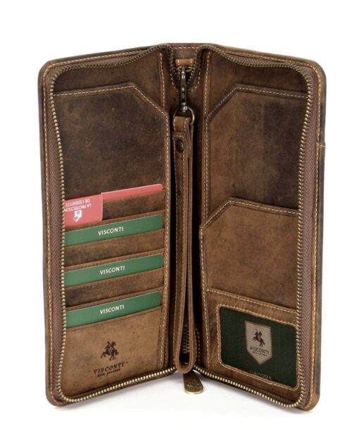 ארנק נסיעות מעור לדרכונים סגירת רוכסן וידית לאחיזה ויסקונטי חום משומן (4)