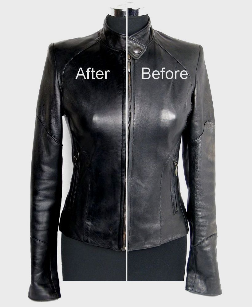 חידוש וצביעה למעיל עור שחור תוצאה לפני ואחרי