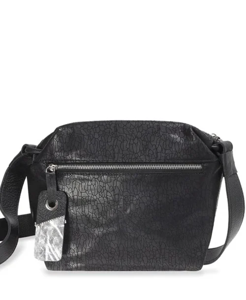 תיק מעור לנשים מעצבת נטע שדה דגם מארס שחור סדקים