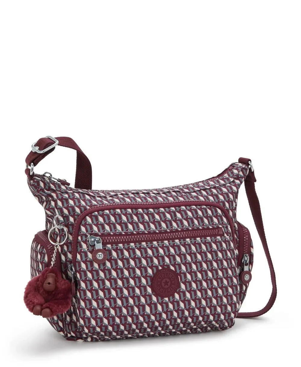 תיק קיפלינג גאבי בינוני יין גיאומטרי – תמונה 4