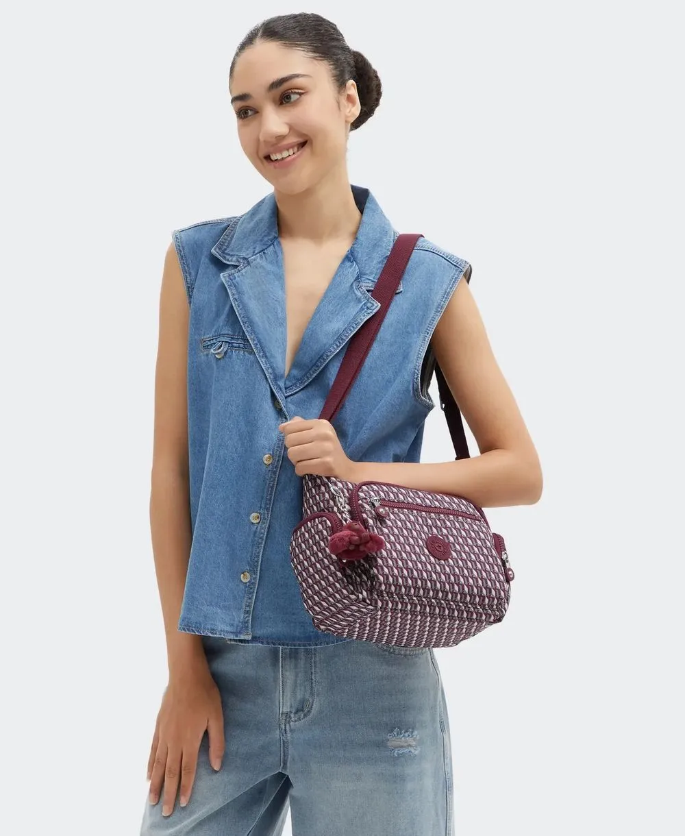 תיק קיפלינג גאבי בינוני יין גיאומטרי – תמונה 2