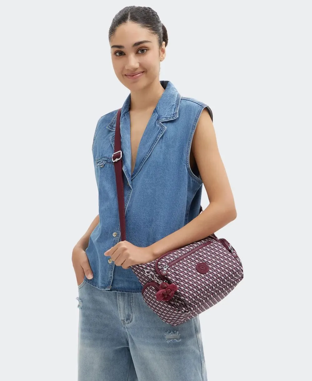 תיק קיפלינג גאבי בינוני יין גיאומטרי – תמונה 3