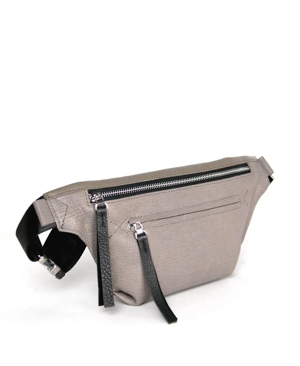 פאוץ' מעור לנשים אנה אפור פסים | נטע שדה – תמונה 2