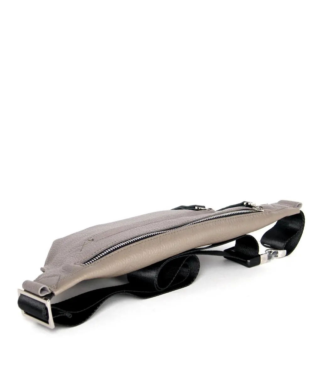 פאוץ' מעור לנשים אנה אפור פסים | נטע שדה – תמונה 4