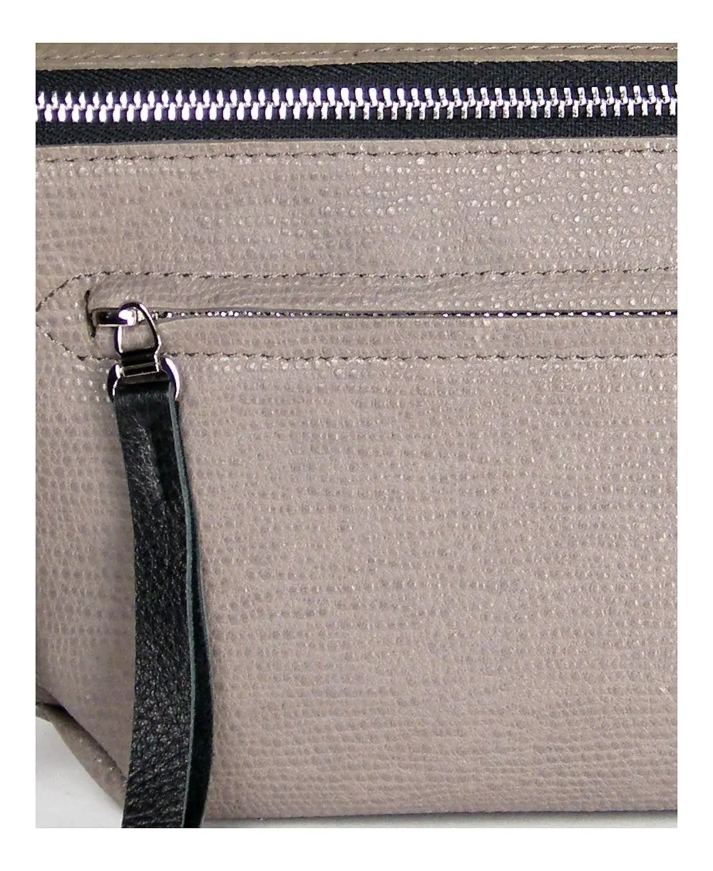 פאוץ' מעור לנשים אנה אפור פסים | נטע שדה – תמונה 5