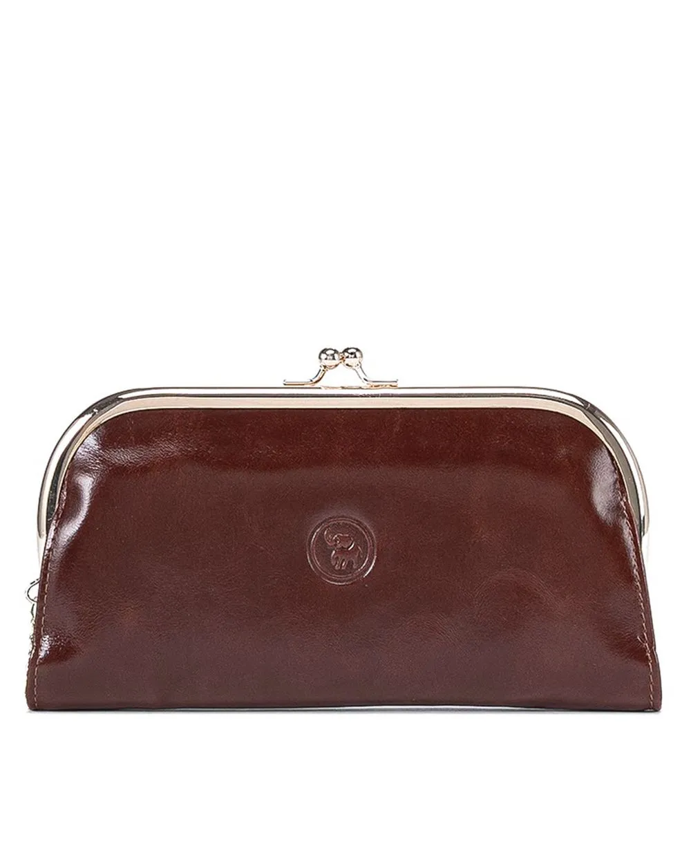 ארנק קלאץ מעור לנשים דגם ג'ין חום שברו