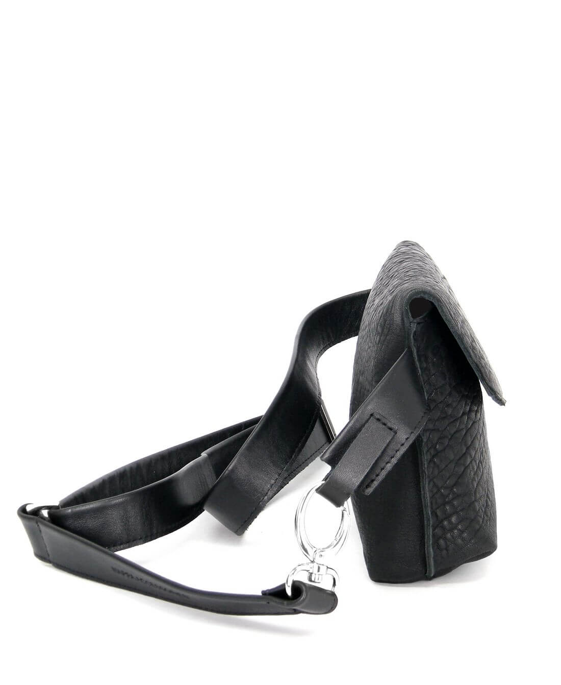 תיק פאוץ אלכסון נויה עור שחור באפלו | נאפה – תמונה 3