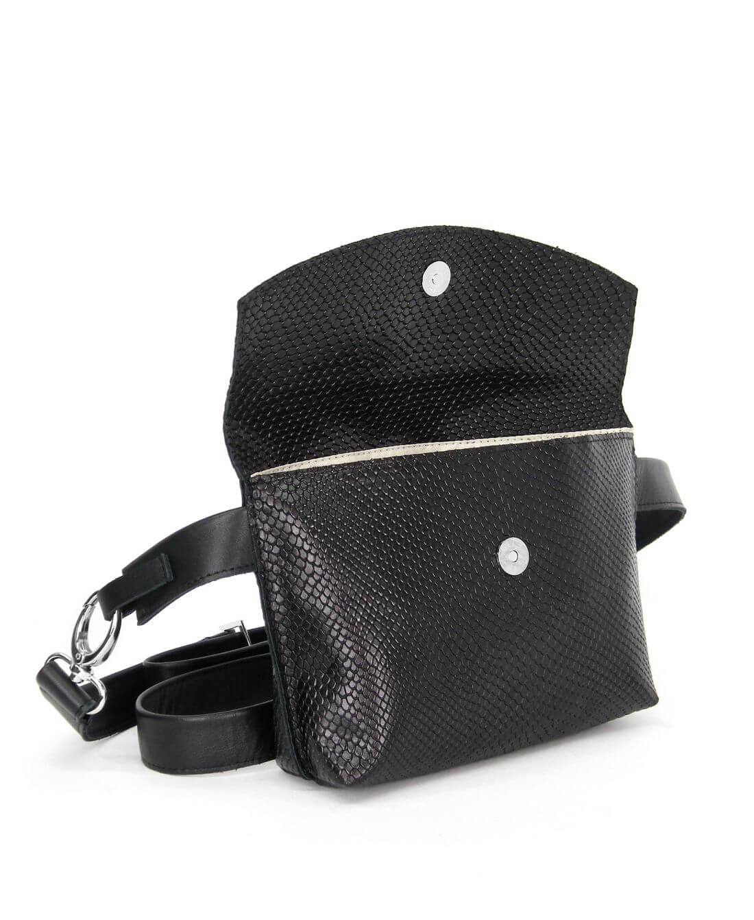 תיק פאוץ אלכסוני נויה עור שחור קשקשים | נאפה – תמונה 6