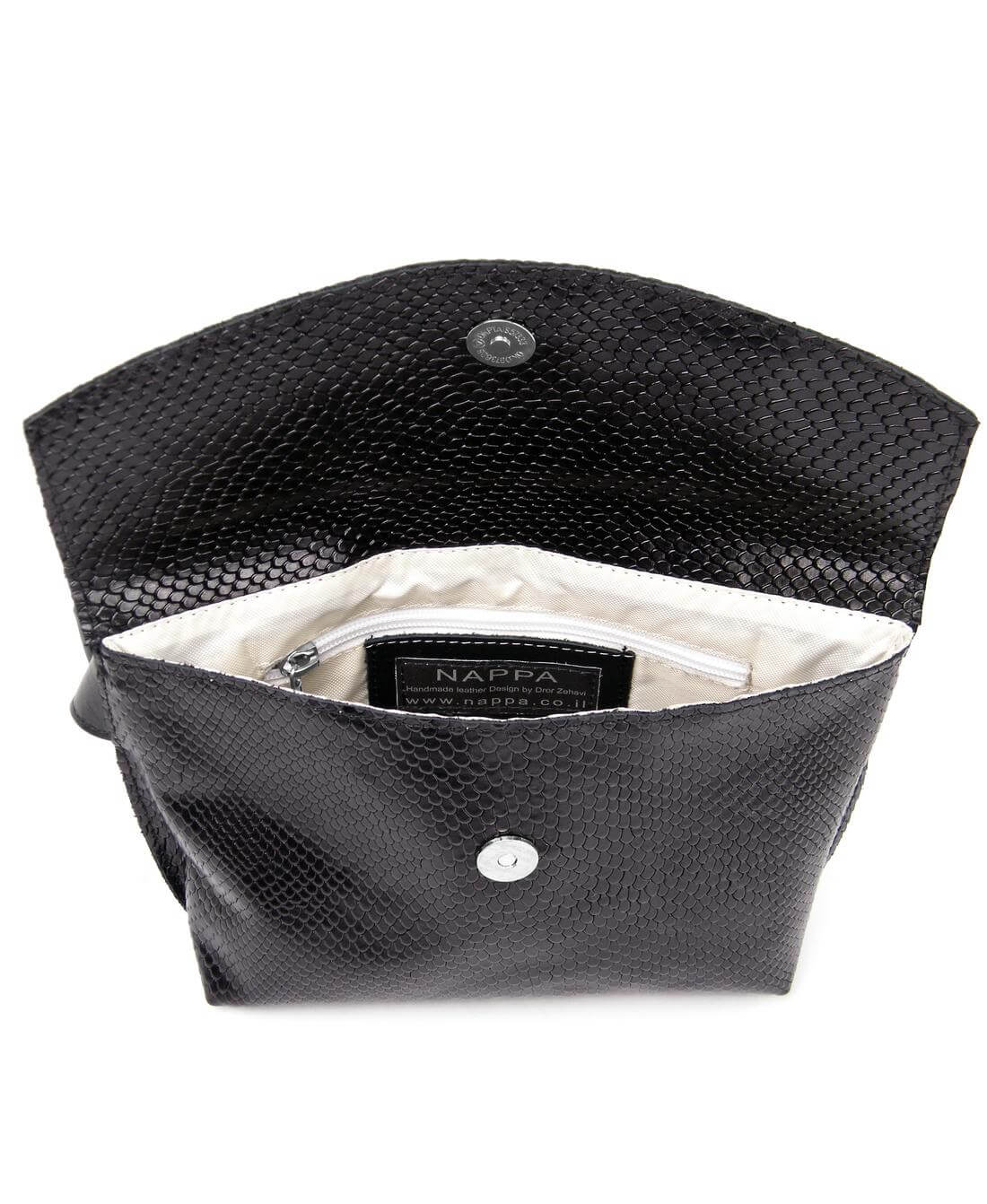 תיק פאוץ אלכסוני נויה עור שחור קשקשים | נאפה – תמונה 7