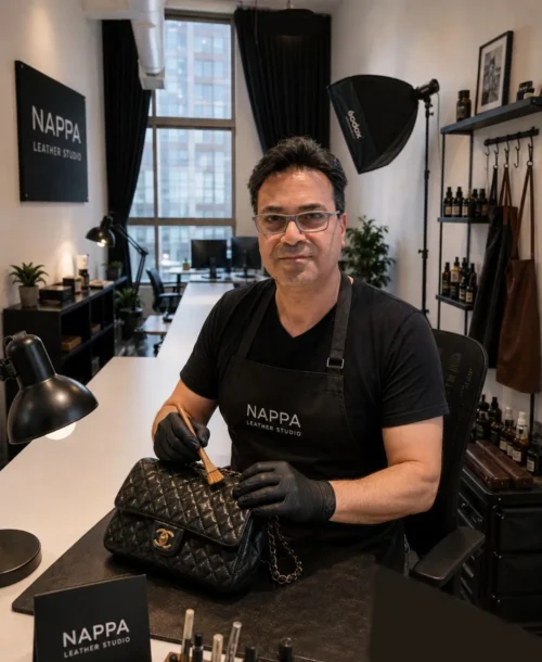דרור מ־NAPPA LEATHER STUDIO משחזר תיק יוקרה מעור בסטודיו מקצועי