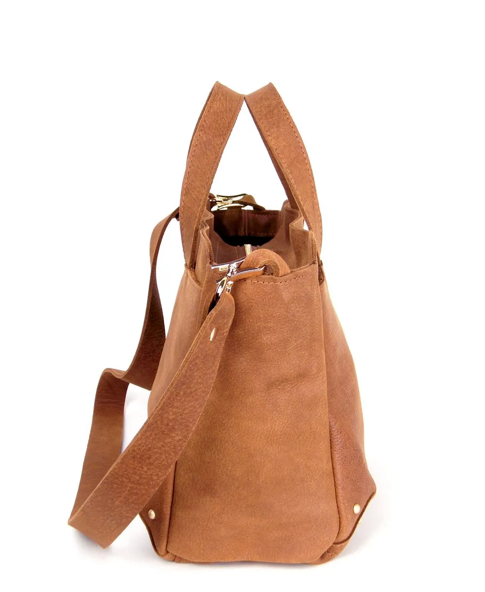 תיק צד לנשים כרכום עור חום דיזל | נטע שדה – תמונה 3