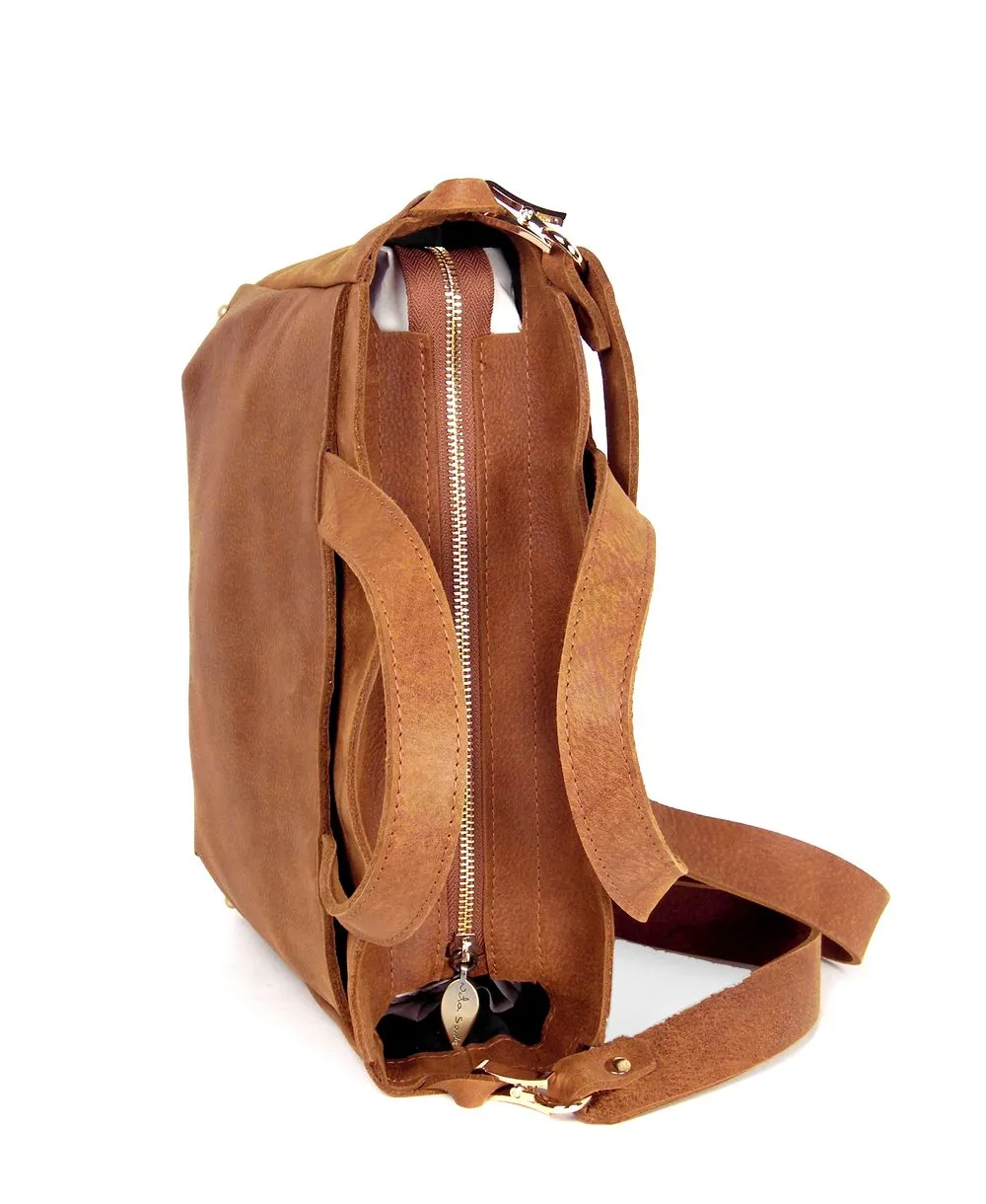 תיק צד לנשים כרכום עור חום דיזל | נטע שדה – תמונה 5