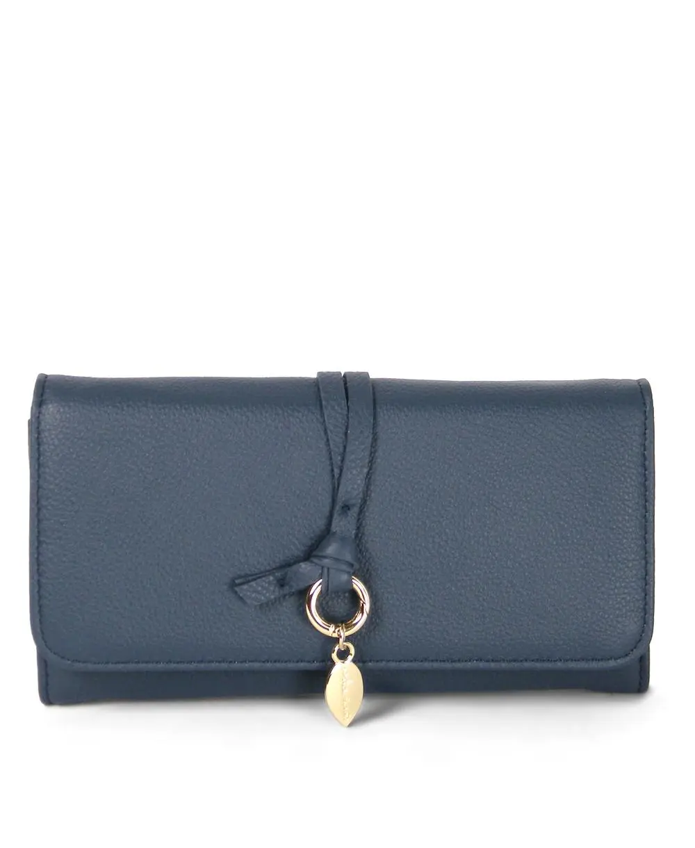 ארנק עור לנשים מעצבת נטע שדה אקורדיון עלה כחול (1)