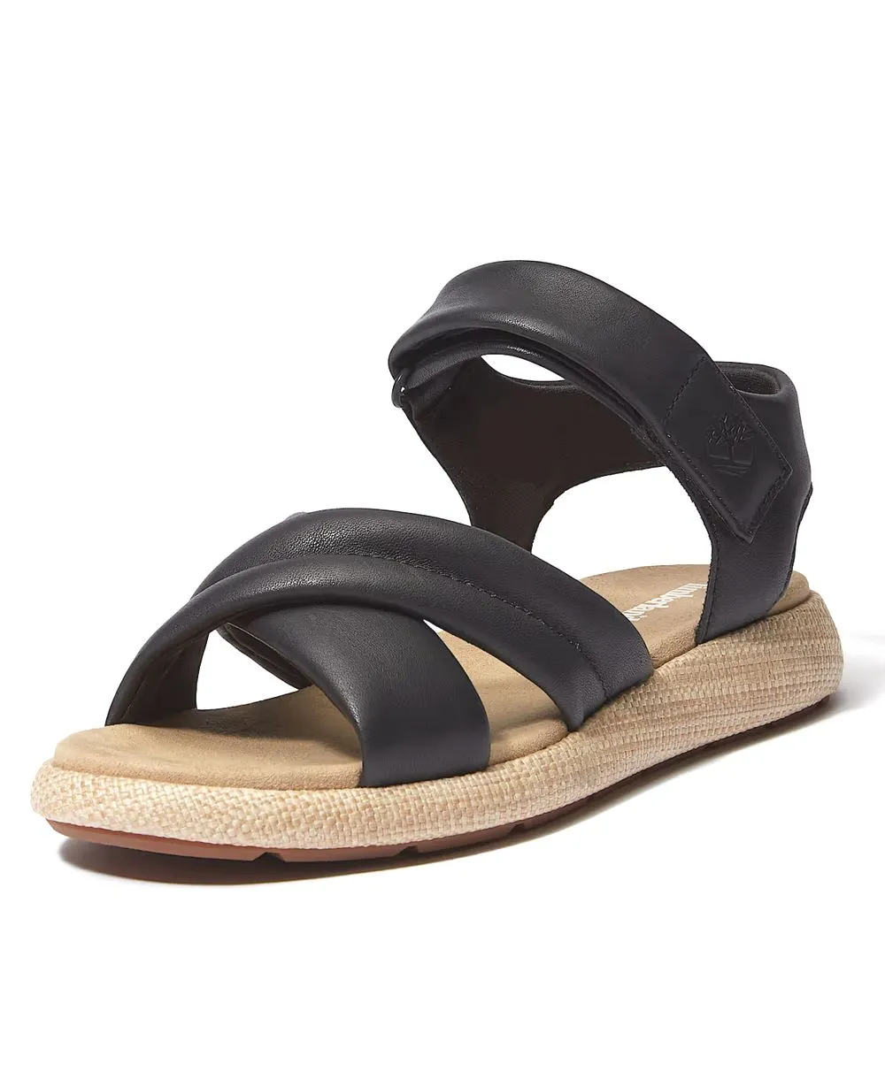 סנדל עור לנשים Timberland Belmar שחור – תצוגת צד מדגישה את הסוליה האנטומית והעיצוב האלגנטי.