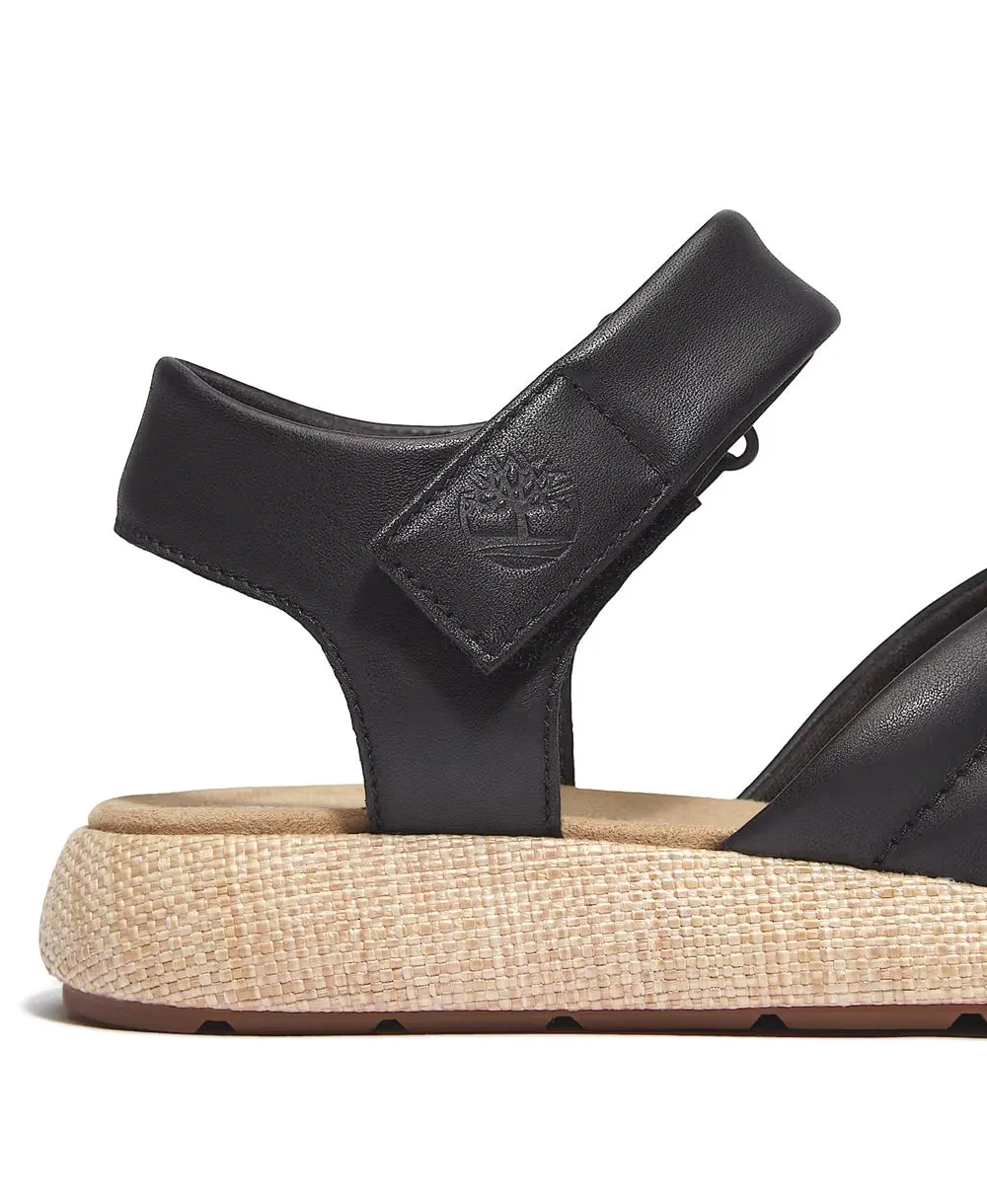 תקריב של סנדל Timberland Belmar – רצועות עור איכותיות ותפרים מחוזקים בגימור יוקרתי.