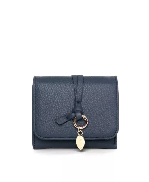 ארנק מעור לנשים מעצבת נטע שדה דגם עלה בצבע כחול