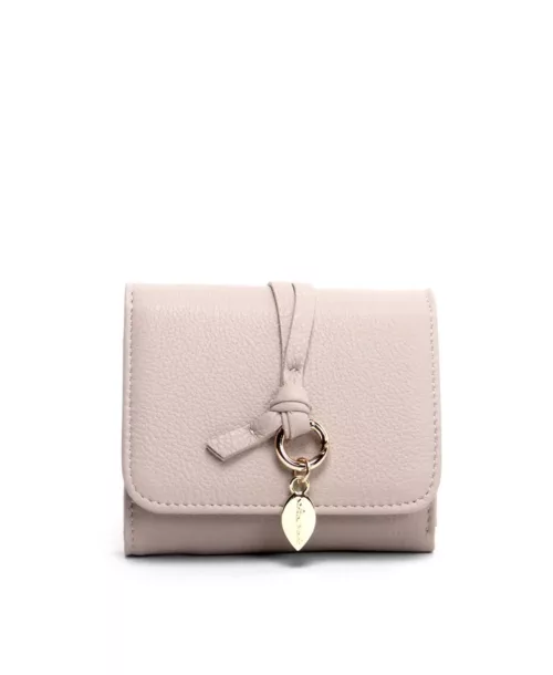 ארנק מעור לנשים מעצבת נטע שדה דגם עלה בצבע אבן