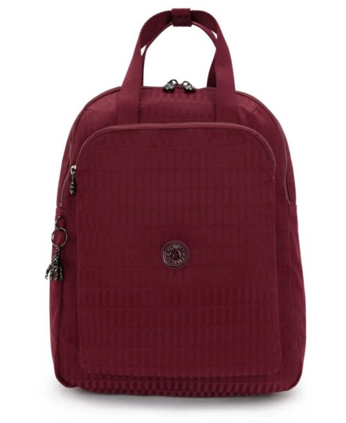 תיק גב למחשב נייד Kipling קזוקי גדול בורדו קוביות - תיק גדול לגב לנשים למחשב מבד