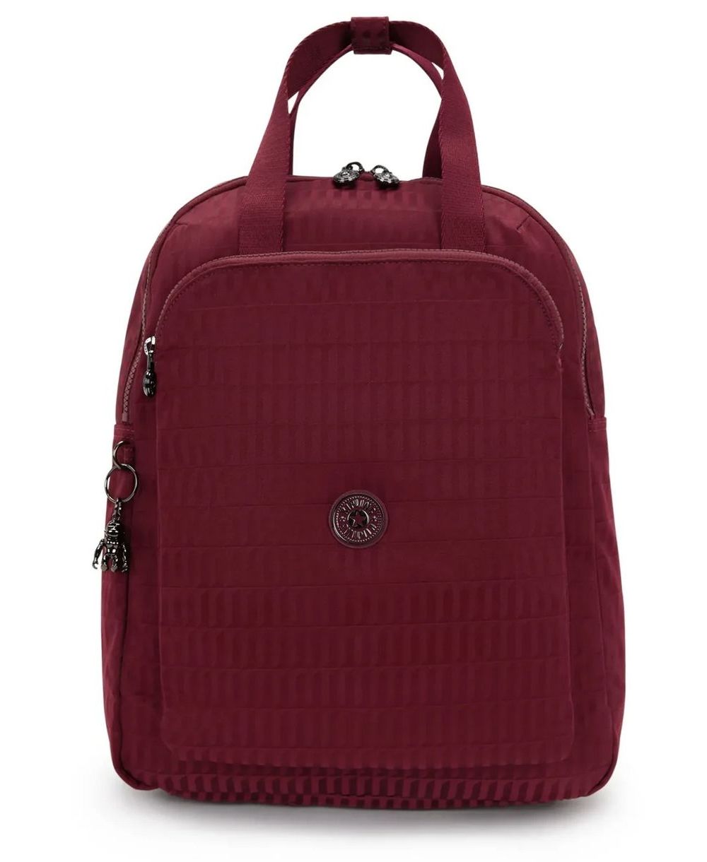 תיק גב למחשב נייד Kipling קזוקי גדול בורדו קוביות - תיק גדול לגב לנשים למחשב מבד