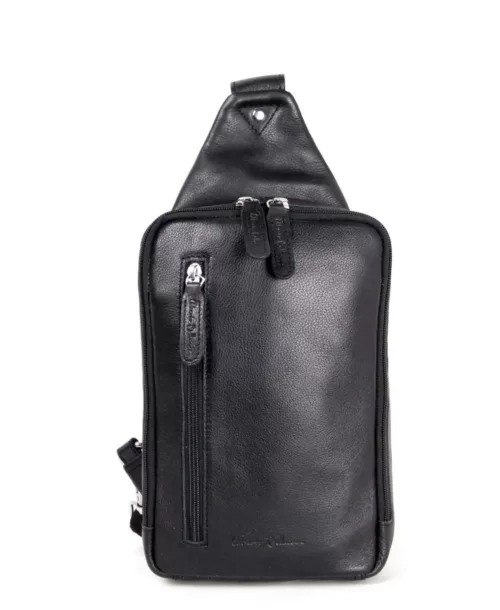 תיק צד שחור לגבר מעור נאפה – דגם אוכף אלגנטי עם רוכסן קדמי