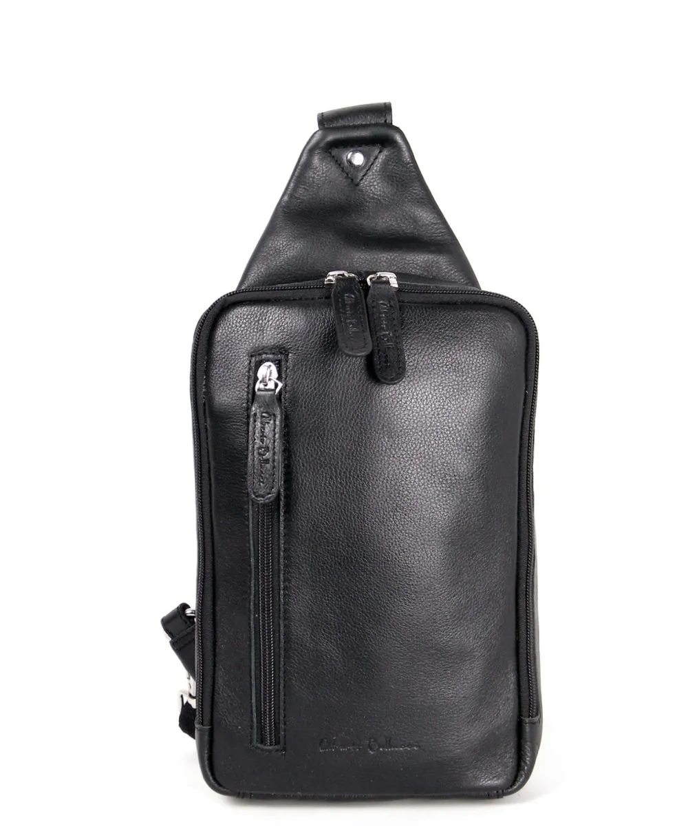 תיק צד שחור לגבר מעור נאפה – דגם אוכף אלגנטי עם רוכסן קדמי