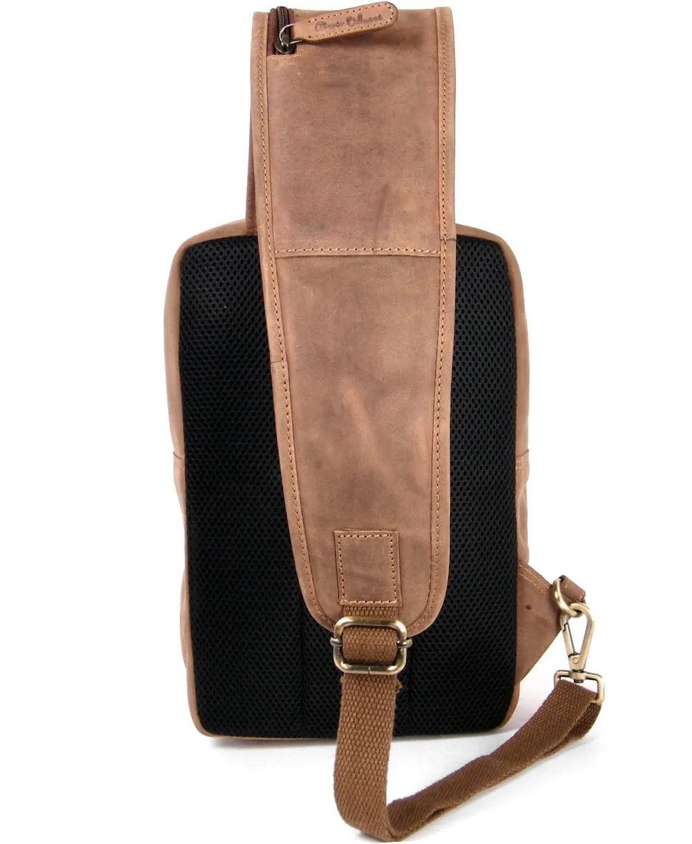 תיק צד עור חום לגבר בסגנון וינטג' – דגם שלוקר מרובע | Alberto Bellucci – תמונה 4