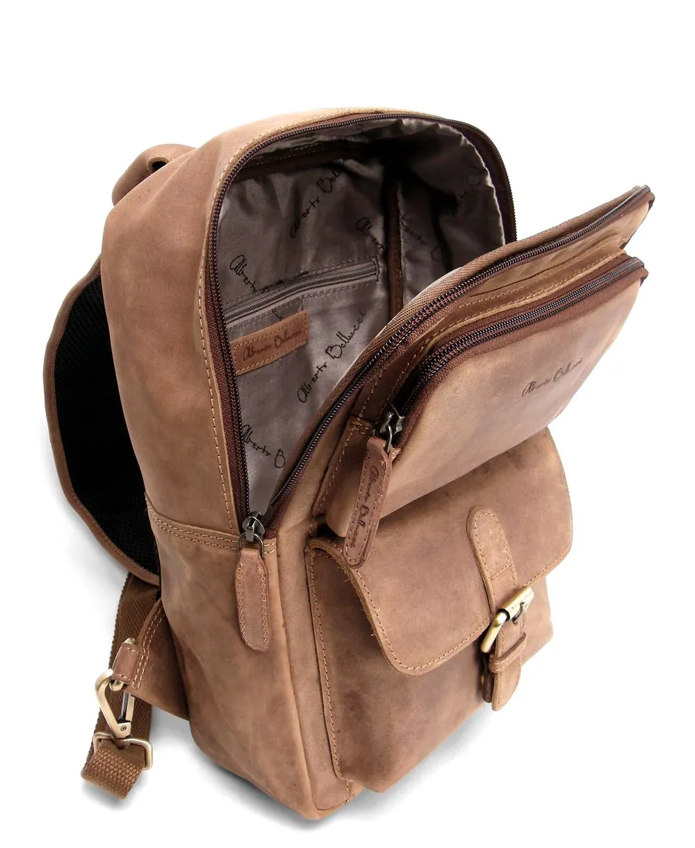 תיק צד עור חום לגבר בסגנון וינטג' – דגם שלוקר מרובע | Alberto Bellucci – תמונה 5