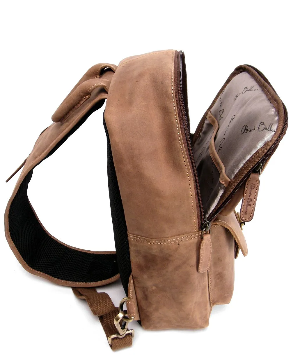 תיק צד עור חום לגבר בסגנון וינטג' – דגם שלוקר מרובע | Alberto Bellucci – תמונה 6