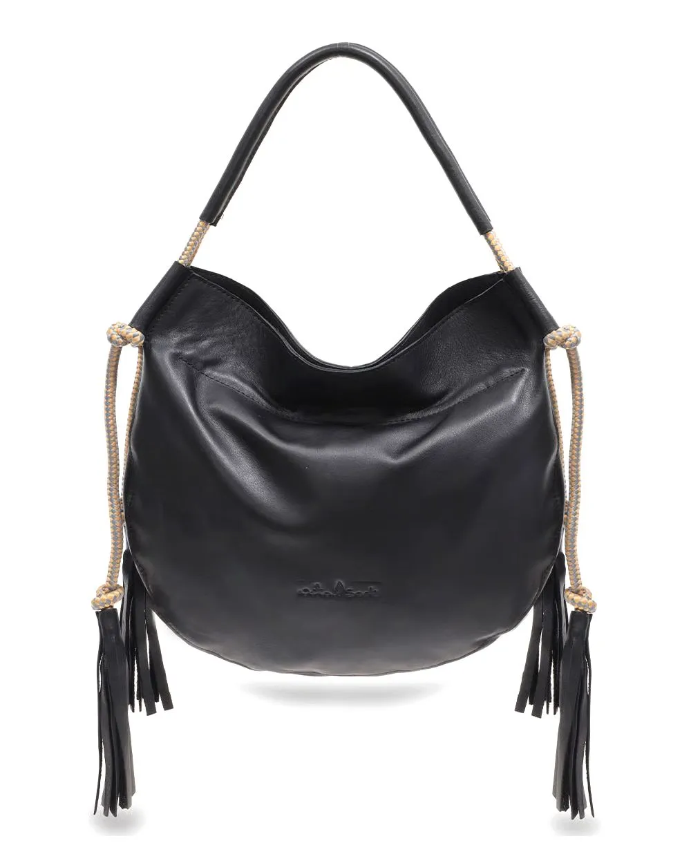 תיק צד לנשים דגם מנטרה מעור נאפה שחור בעיצוב נטע שדה