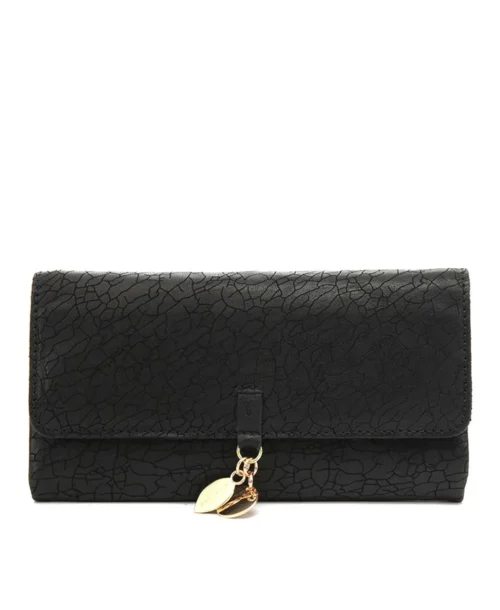 ארנק גדול לנשים קארי מעור שחור סדקים מעצבת נטע שדה