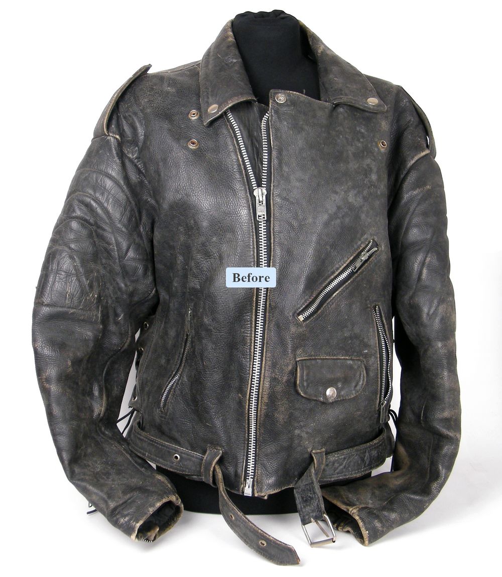 מעיל עור הארלי דיווידסון וינטג’ משנות ה־80 חזית לפני שחזור