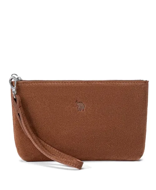 ארנק קלאץ' לנשים מעור זמש עם רצועת יד בצבע חום בהיר דיזל - ארנקי עמנואל