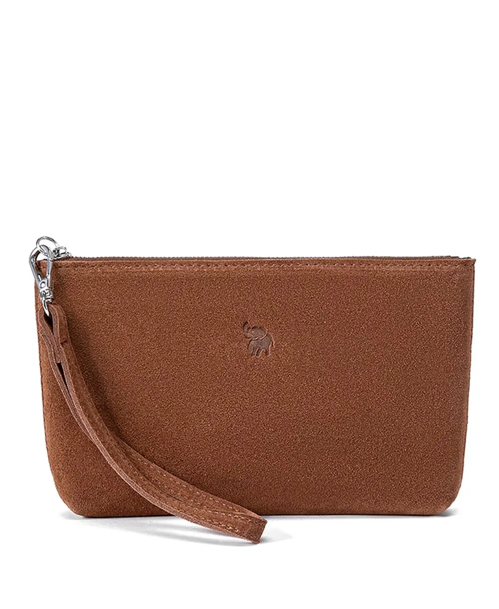 ארנק קלאץ' לנשים מעור זמש עם רצועת יד בצבע חום בהיר דיזל - ארנקי עמנואל