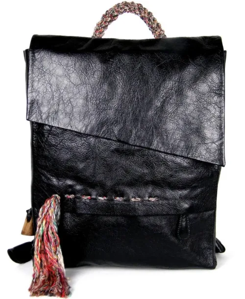 תיק גב למחשב נייד מעור שחור מעצבת אורית לבנת ONE ONE FIVE