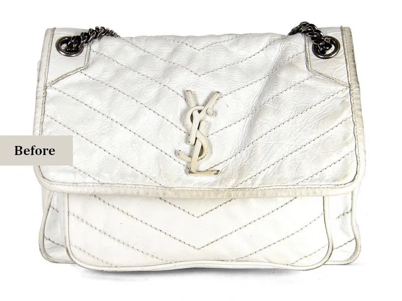 תיק YSL לבן לפני חידוש - מצב מקורי