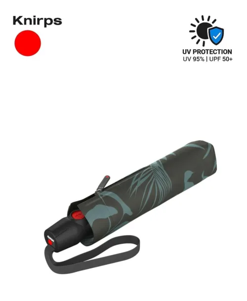 מטריית שמש מתקפלת Knirps T200 UV ירוק זית Botany Olive עם הדפס בוטני