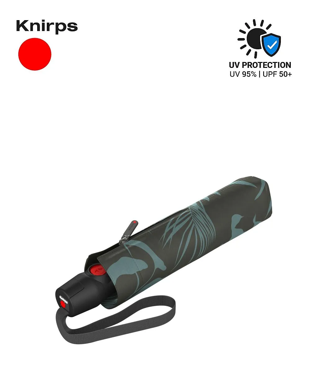 מטריית שמש מתקפלת Knirps T200 UV ירוק זית Botany Olive עם הדפס בוטני