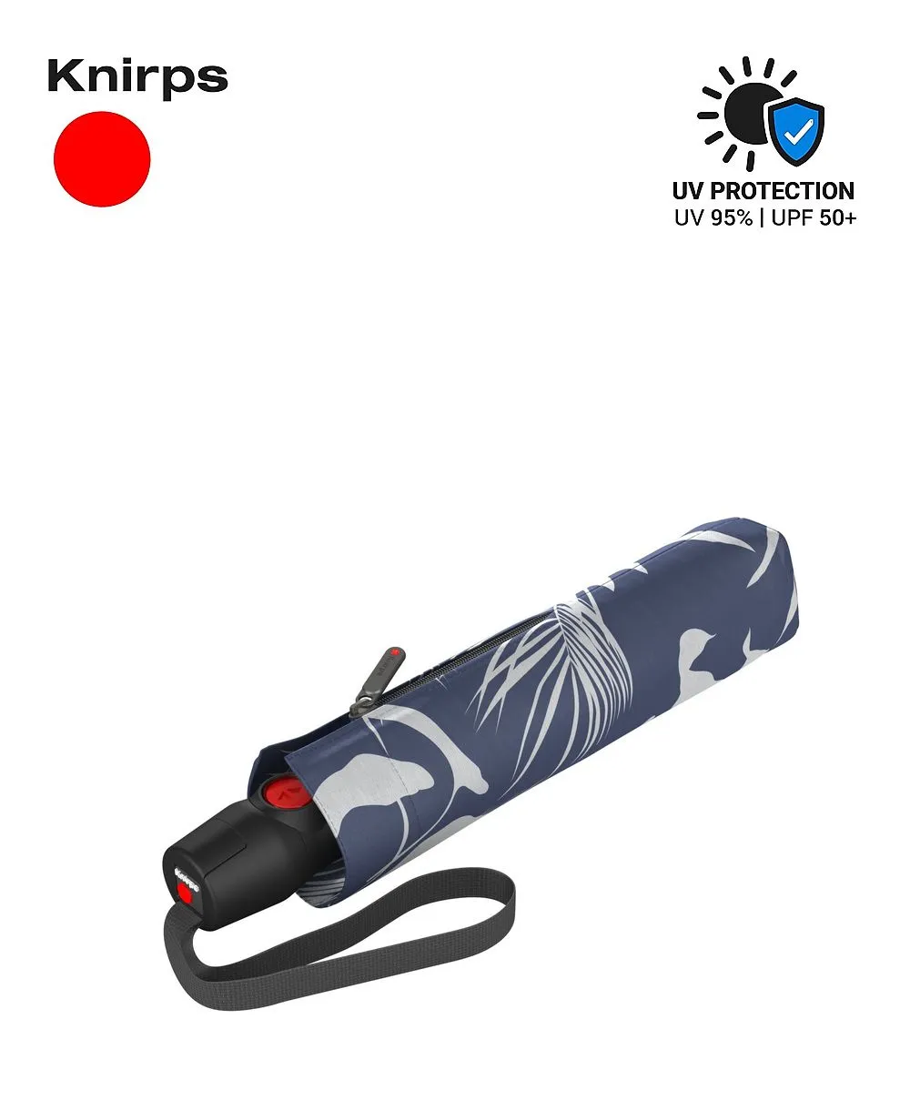 מטריית UV מתקפלת Knirps T200 בצבע כחול כהה Botany Sea עם הדפס עלים