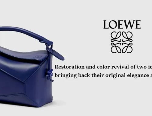 חידוש תיק LOEWE תיקון רצועה וצביעה מחדש בכחול עמוק