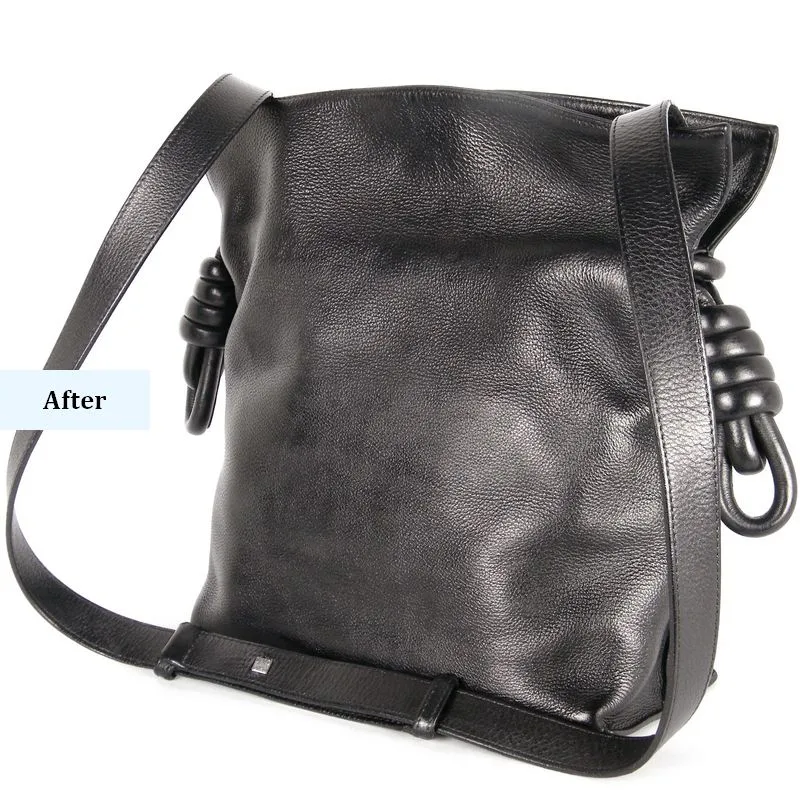 התוצאה הסופית לאחר תיקון חידוש וצביעה לתיק LOEWE (4) התוצאה הסופית לאחר תיקון חידוש וצביעה לתיק LOEWE מבט לגב התיק