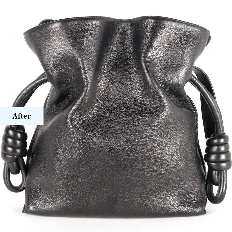 התוצאה הסופית לאחר תיקון חידוש וצביעה לתיק LOEWE (7) התוצאה הסופית לאחר תיקון חידוש וצביעה לתיק LOEWE קדמת התיק בקיווץ הרצועה