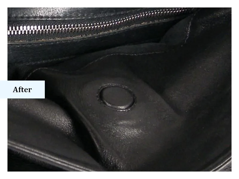 מגנט פנימי בתיק LOEWE לאחר הרכבה סופית ותפירה ידנית מדויקת מגנט פנימי בתיק LOEWE לאחר הרכבה סופית ותפירה ידנית מדויקת